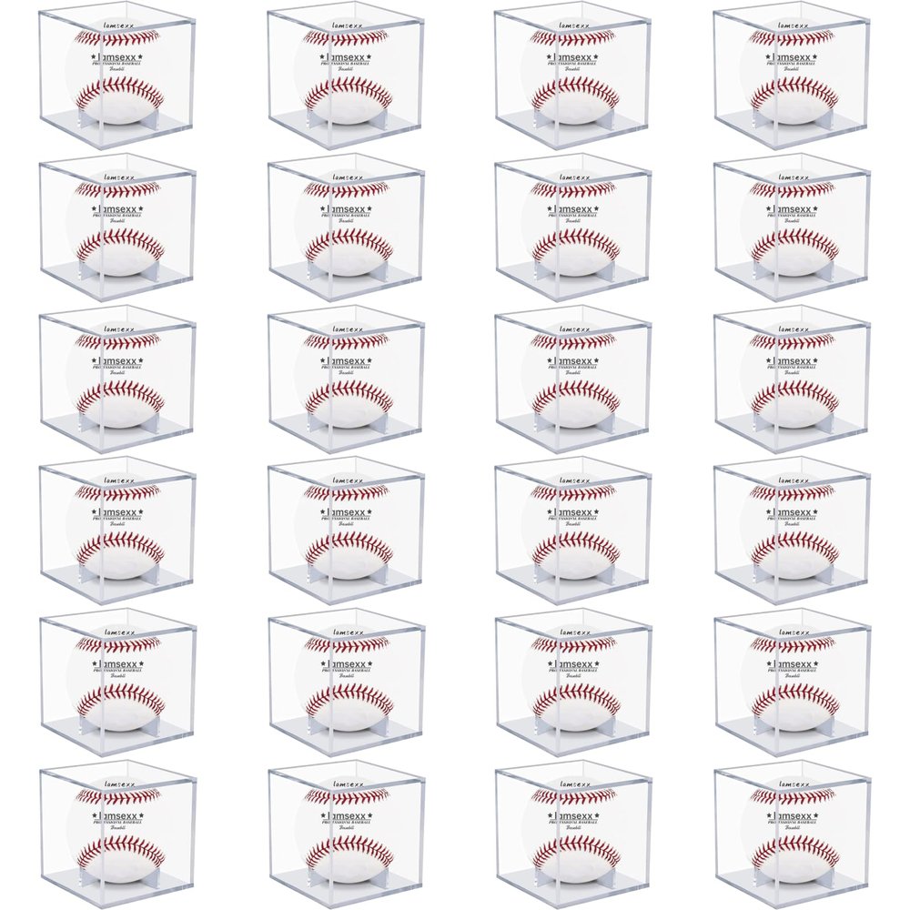 24 Pack Baseball Display Case, UV Protected Acrylic Boxes for Display,Clear Display Case Baseball Cube Memorabilia Showcase Autograph Ball Protector