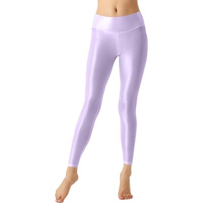 iiniim Women's Glossy Oil Yoga Pants Tights Training Sports Fitness Leggings Pantyhose High Waist Pants Purple X-Large