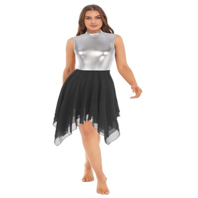 Aislor Women Liturgical Praise Dance Dress Sleeveless Color Block Tunic Lyrical Contemporary Dance Costume Black X-Large