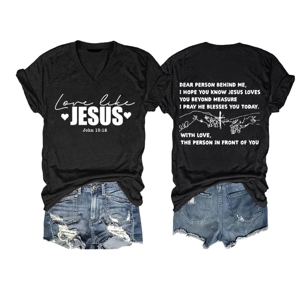 Be Kind The World is A Better Place with You Tshirt Love Like Jesus Tshirt On The Back Shirt Love Like Jesus Tshirt On The Back Casual Positive Saying Shirt V-Neck Tee Tops Bible Faith Blessed Black