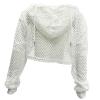 DRHOM Women's Short Sweatshirt Crop Top Mesh Fishnet Hollow Out Long Sleeve Pullover Hoodie Shirts (White, Medium) view 1