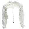 DRHOM Women's Short Sweatshirt Crop Top Mesh Fishnet Hollow Out Long Sleeve Pullover Hoodie Shirts (White, Medium) view 2