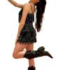 Women Sequins Tassel Skirts Outfits Sexy Spaghetti Straps Cami Crop Top Mini Skirt Set Club Streetwear (Black, L) view 4