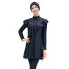 AWIBMK Burkini Swimsuits for Women Modest Muslim Swimwear Long Sleeve Ruffle Solid Color Full Cover Hijab Swim Top Pants Ladies Arabic Islamic Bathing Suit Swimming Beachwear A# Black S view 1