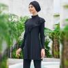 AWIBMK Burkini Swimsuits for Women Modest Muslim Swimwear Long Sleeve Ruffle Solid Color Full Cover Hijab Swim Top Pants Ladies Arabic Islamic Bathing Suit Swimming Beachwear A# Black S view 4