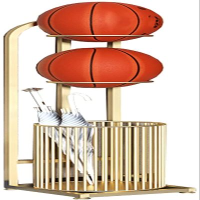 SEVEEZ Commercial Shelves Gold Basketball Racks for Balls/Umbrella/Tennis/Badminton Racket, Basketball Organizer Display Stand Equipment with Baskets (Size : 2 Tier)