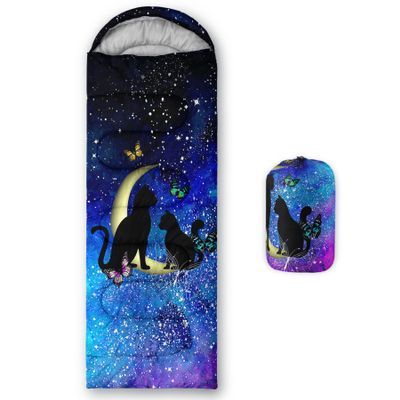 Axolotl Moon Cat Sleeping Bag for Kids Adult Boys Girls,3 Season Lightweight Warm Portable Outdoor Indoor,Waterproof Cold Weather Sleeping Bag with Compression Sack for Camping Backpacking Hiking,Blue