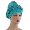 African Women Turban Cap Black Women Sequins Headscarf Twisted Braid Wrap Hat Cancer Muslim (Green #3, One Size) view 2