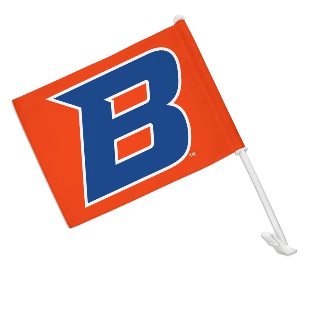 Boise State University Secondary Logo Car Truck Flag with Window Clip On Pole Holder - Right Passenger Side