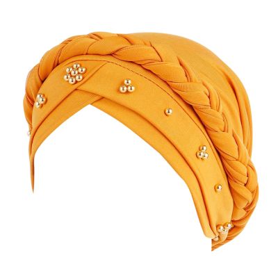 African Women Turban Cap Black Women Sequins Headscarf Twisted Braid Wrap Hat Cancer Muslim (Yellow #1, One Size)