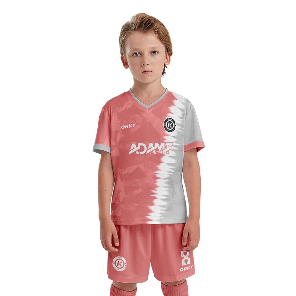 ORKY Kid Custom Soccer Jersey, Boy Personalize Name Futbol Shirt Short Set, Girl Tournament Match Uniform (Pink 130cm)