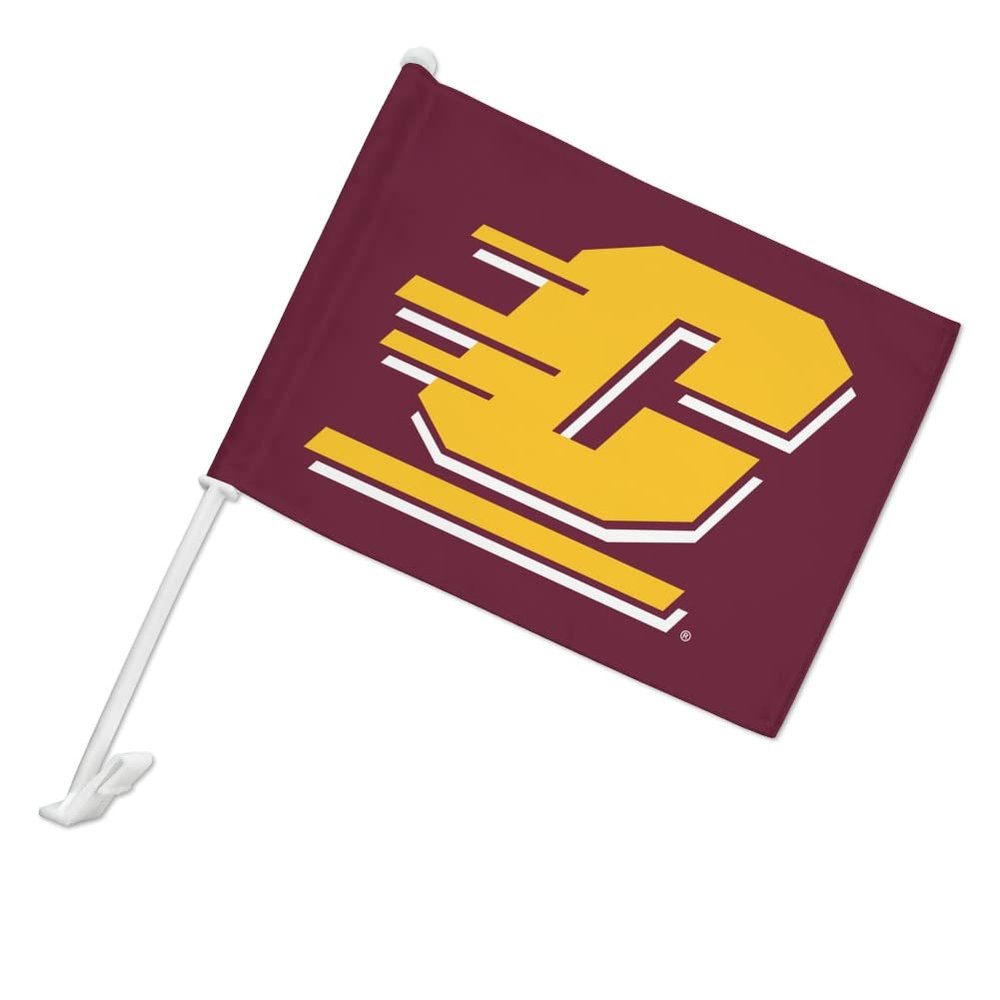 Central Michigan University Logo Car Truck Flag with Window Clip On Pole Holder - Left Driver Side