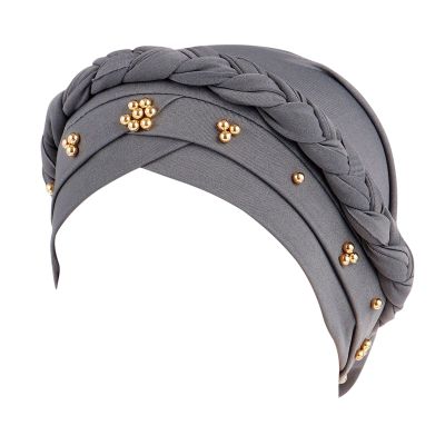 African Women Turban Cap Black Women Sequins Headscarf Twisted Braid Wrap Hat Cancer Muslim Headwrap (Grey #1, One Size)