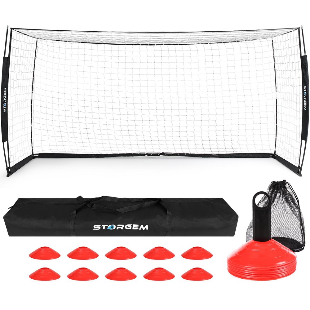 Storgem Soccer Goal,Soccer Net,Soccer Goals for Backyard,with Bow Frame,Collapsible Metal Base and 15 Training Cones (8x6Ft)