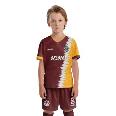 ORKY Kid Custom Soccer Jersey, Boy Personalize Name Futbol Shirt Short Set, Girl Tournament Match Uniform (Burgundy 110cm)