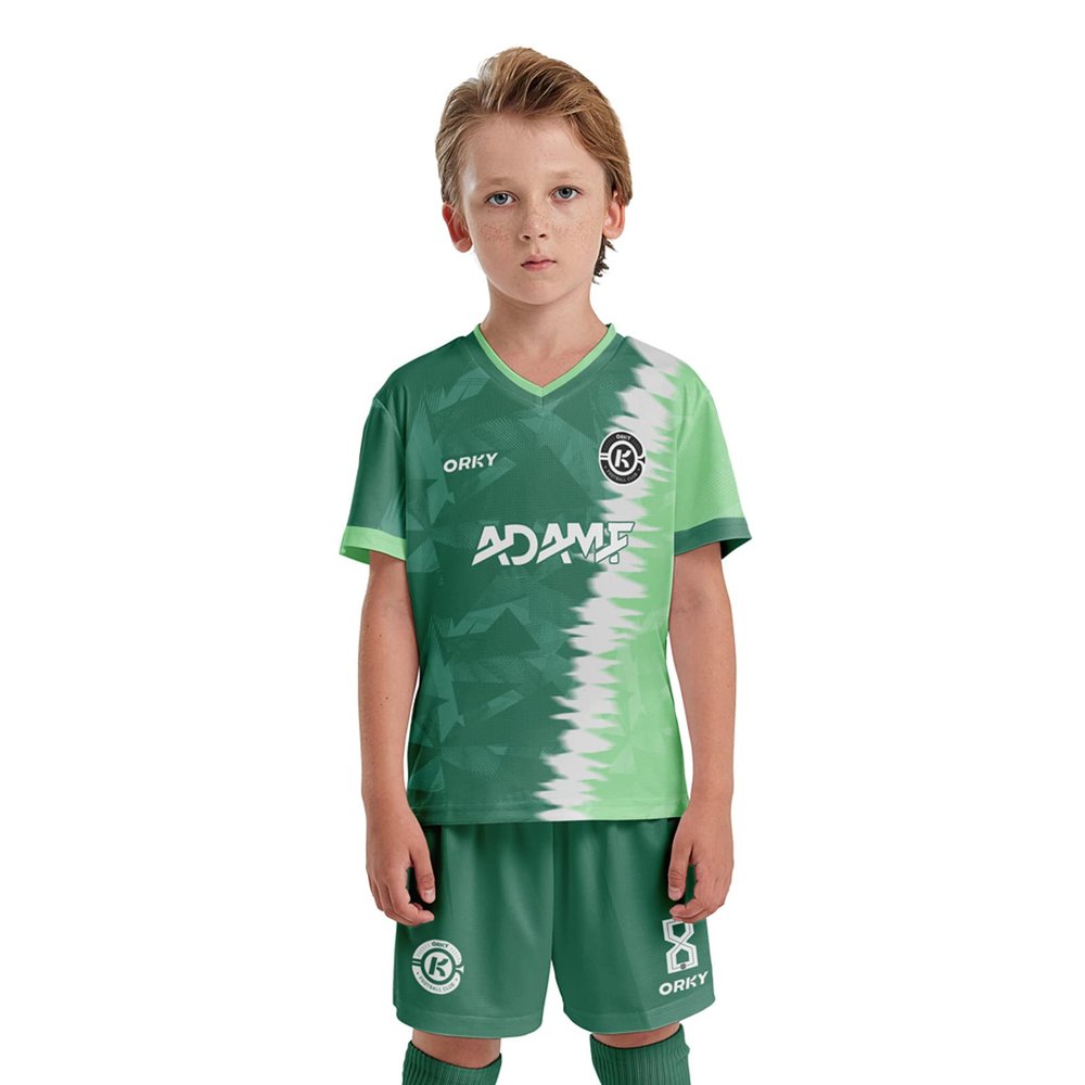 ORKY Kid Custom Soccer Jersey, Boy Personalize Name Futbol Shirt Short Set, Girl Tournament Match Uniform (Green 160cm)