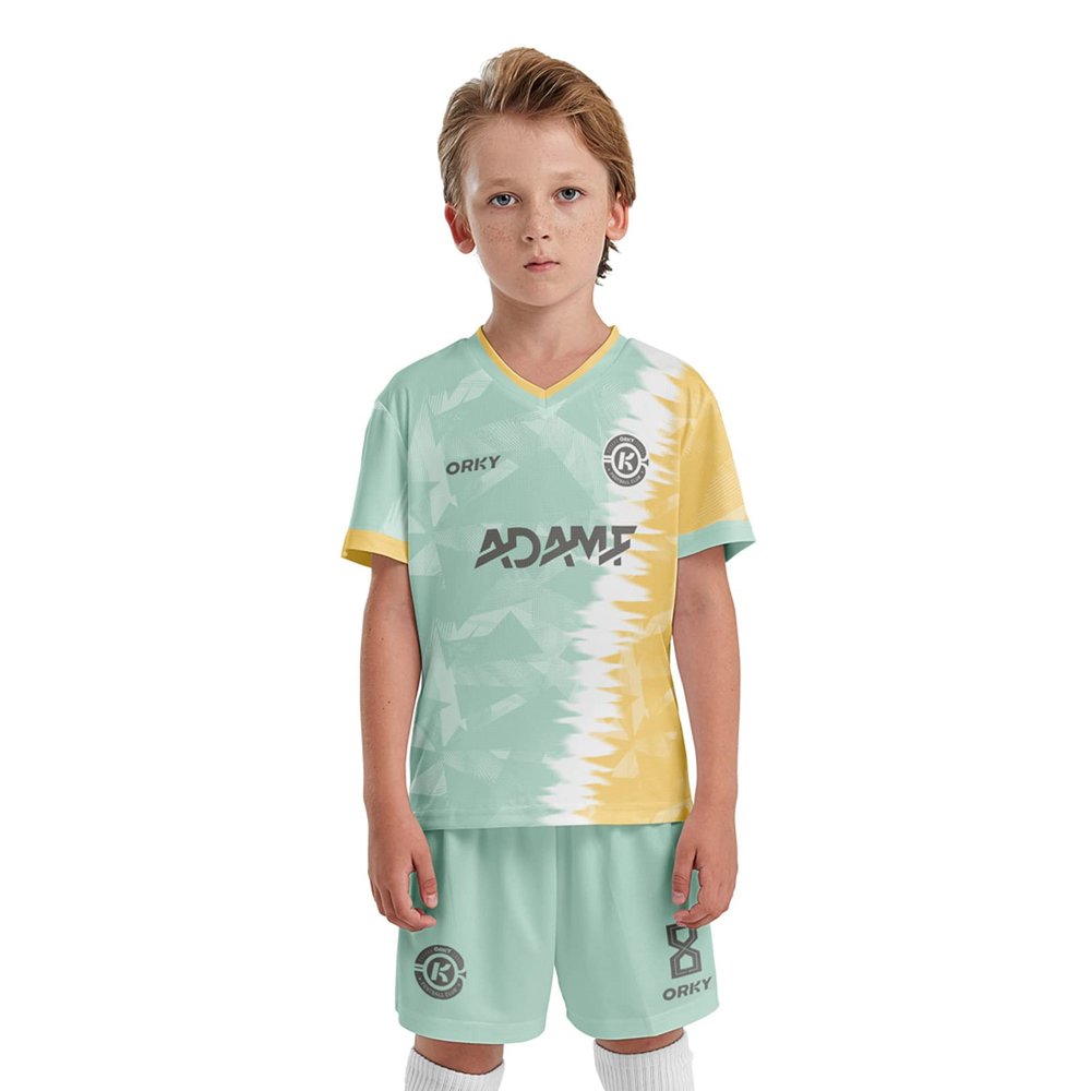 ORKY Kid Custom Soccer Jersey, Boy Personalize Name Futbol Shirt Short Set, Girl Tournament Match Uniform (Light Green 110cm)