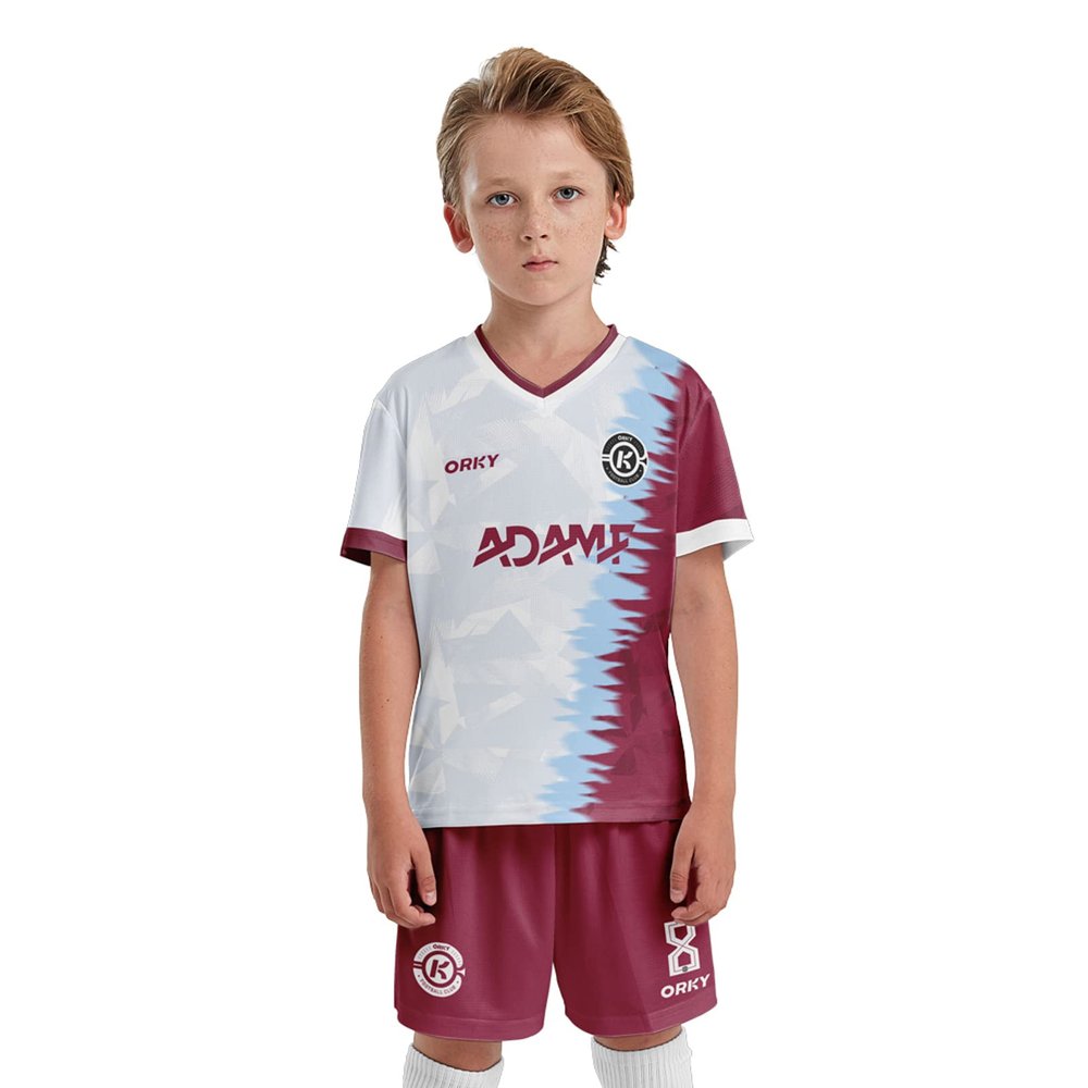 ORKY Kid Custom Soccer Jersey, Boy Personalize Name Futbol Shirt Short Set, Girl Tournament Match Uniform (White 110cm)