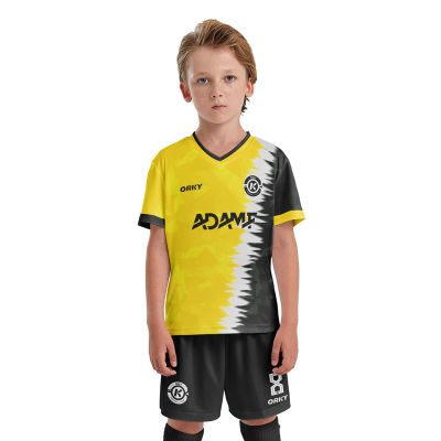 ORKY Kid Custom Soccer Jersey, Boy Personalize Name Futbol Shirt Short Set, Girl Tournament Match Uniform (Yellow 160cm)