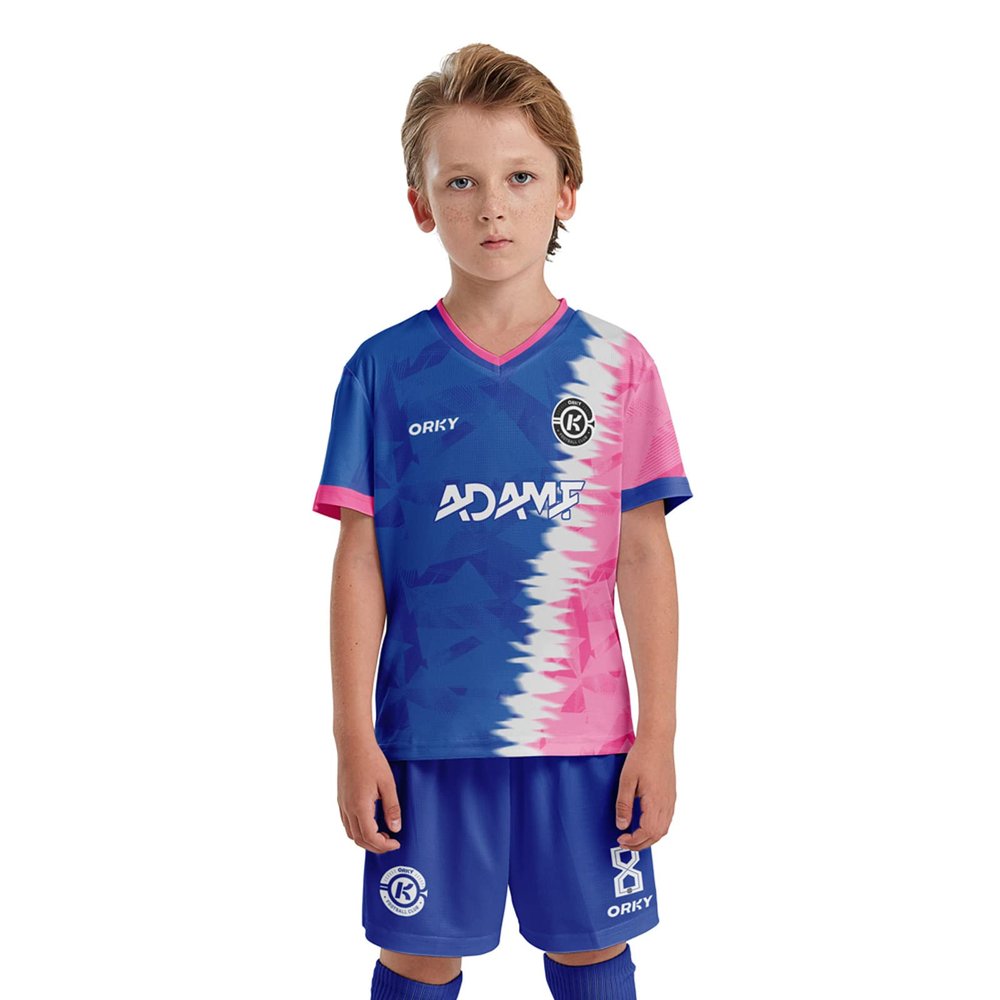 ORKY Kid Custom Soccer Jersey, Boy Personalize Name Futbol Shirt Short Set, Girl Tournament Match Uniform (Blue 160cm)