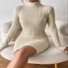 Women's Dress Turtleneck Ribbed Knit Bodycon Dress Dress for Women AKIOLOASdress (Color : Apricot, Size : Medium) view 1