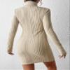 Women's Dress Turtleneck Ribbed Knit Bodycon Dress Dress for Women AKIOLOASdress (Color : Apricot, Size : Medium) view 2