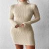 Women's Dress Turtleneck Ribbed Knit Bodycon Dress Dress for Women AKIOLOASdress (Color : Apricot, Size : Medium) view 3