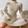Women's Dress Turtleneck Ribbed Knit Bodycon Dress Dress for Women AKIOLOASdress (Color : Apricot, Size : Medium) view 4