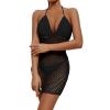 Awoscut Women's Summer Sexy Bodycon Knitted Cover Up Dress Crochet Hollow Out Swim Bodycon Beach Dresses Beachwear (02 Black, S) view 2