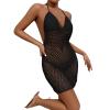 Awoscut Women's Summer Sexy Bodycon Knitted Cover Up Dress Crochet Hollow Out Swim Bodycon Beach Dresses Beachwear (02 Black, S) view 3