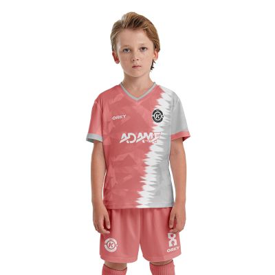 ORKY Kid Custom Soccer Jersey, Boy Personalize Name Futbol Shirt Short Set, Girl Tournament Match Uniform (Pink 100cm)