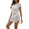 Awoscut Women's Summer Sexy Bodycon Knitted Cover Up Dress Crochet Hollow Out Swim Bodycon Beach Dresses Beachwear (07 White, L) view 2