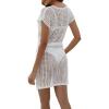 Awoscut Women's Summer Sexy Bodycon Knitted Cover Up Dress Crochet Hollow Out Swim Bodycon Beach Dresses Beachwear (07 White, L) view 3