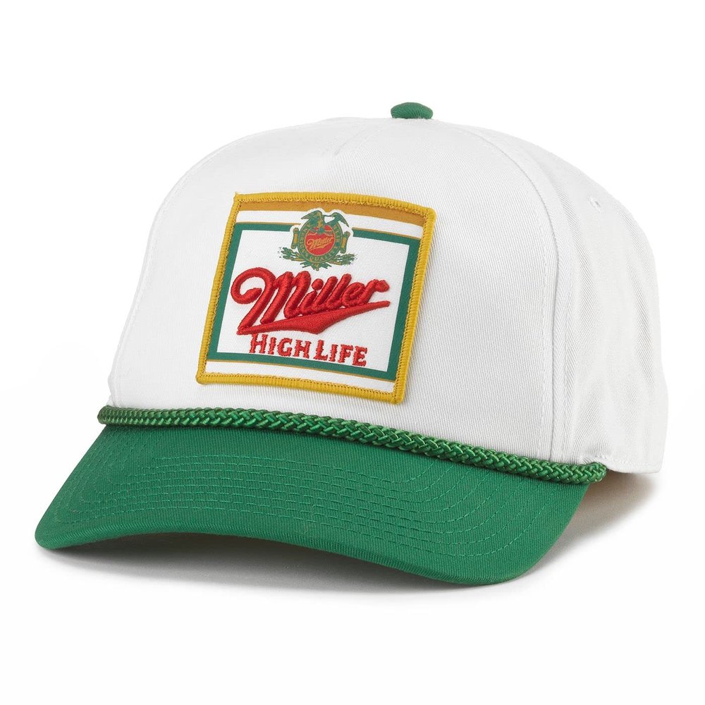 AMERICAN NEEDLE Miller High Life Beer Roscoe Adjustable Snapback Baseball Hat (23008A-MHL-WHKL) White/Kelly Green