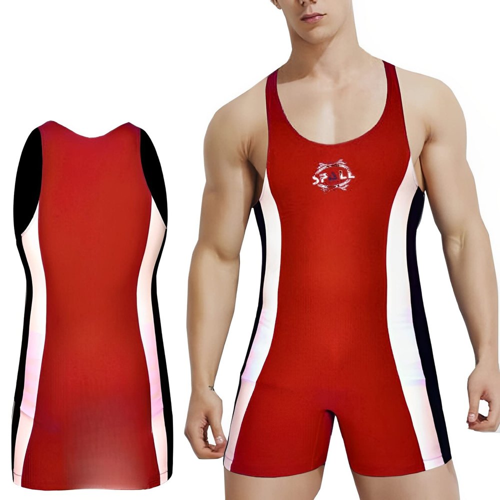SPALL PRO US Men's Wrestling Suit Mens Wrestling Sprinter Singlet Suit Standard Singlet for Men Wrestling Uniform- Red/Medium