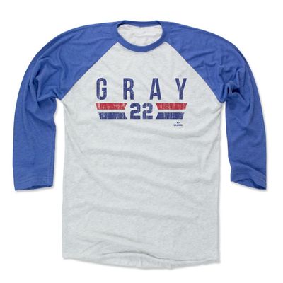 500 LEVEL Jon Gray 3/4 Sleeve T-Shirt (Baseball Tee, XXX-Large, Royal/Ash) - Jon Gray Texas Font