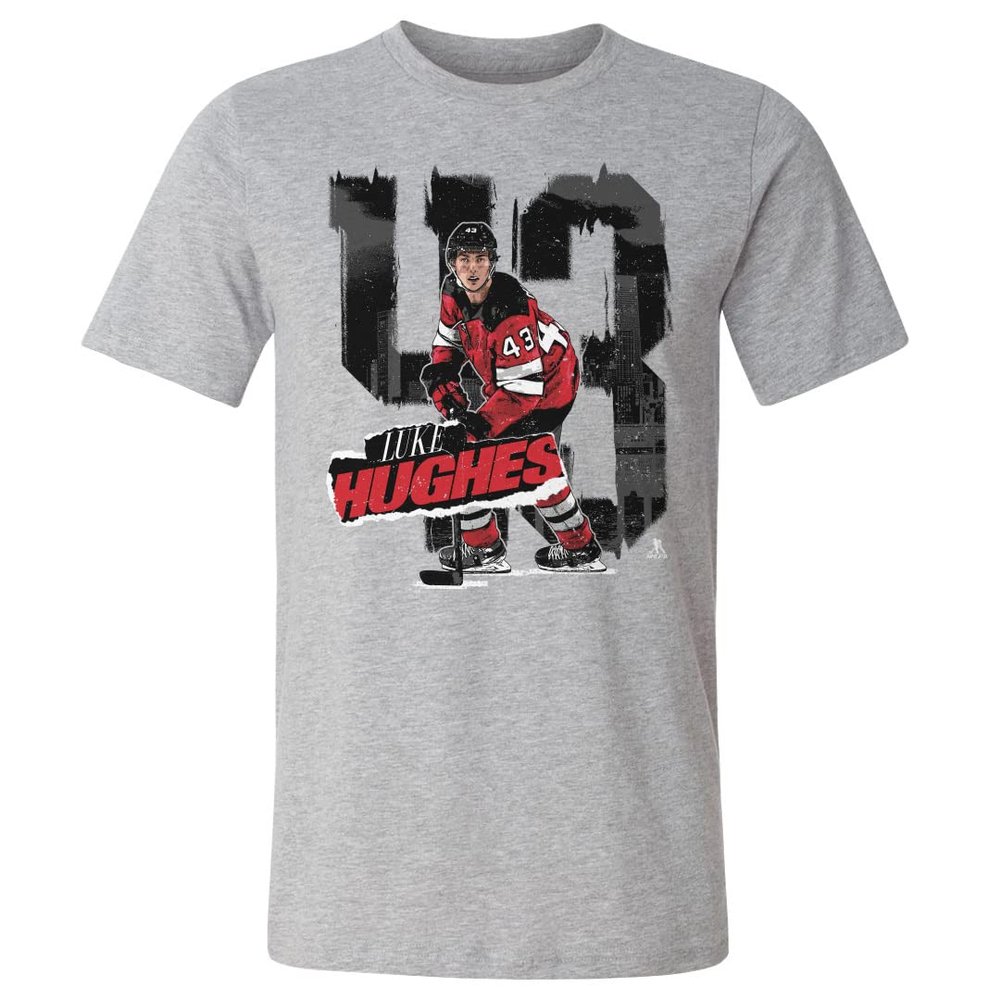 500 LEVEL Luke Hughes Shirt (Cotton, XX-Large, Heather Gray) - Luke Hughes New Jersey Rough WHT