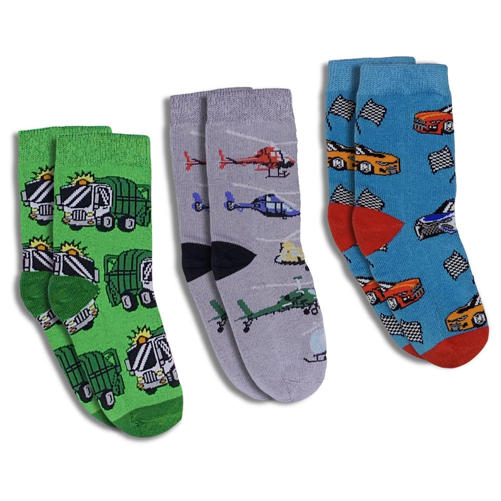 Good Luck Sock Trucks, Helicopters and Race Cars Kids Socks, 3-Pack, 0-12 Months