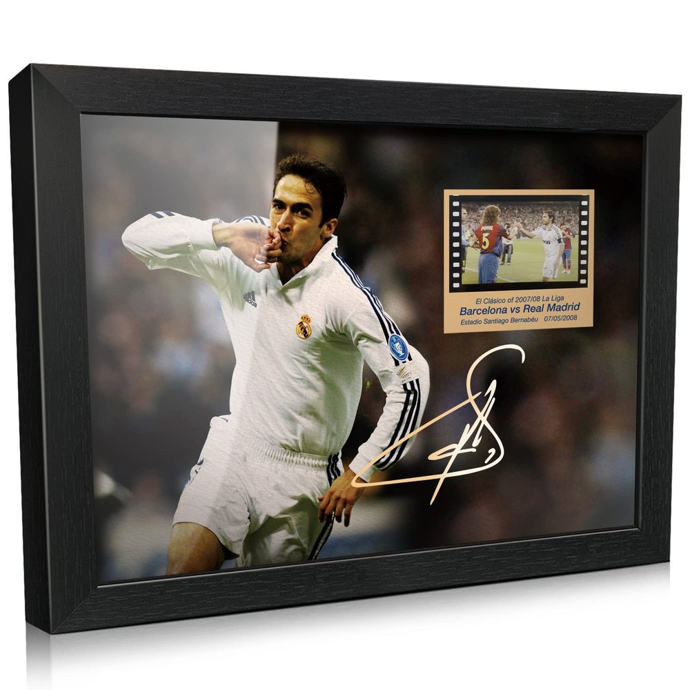 ORIMAMI Signed Raul Soccer Wooden Framed Photo Poster,with 2008 Season Film Display,Cool Collectible Gifts for Real Madrid Fans - 8x6 Inches