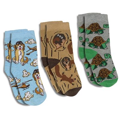 Good Luck Sock Cockapoo Pilot, Squirrels and Tortoises Kids Socks, 3-Pack, 4-7 Years