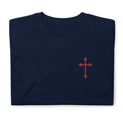 Cross Embroidered Short-Sleeve Unisex T-Shirt | Christian Shirts Navy