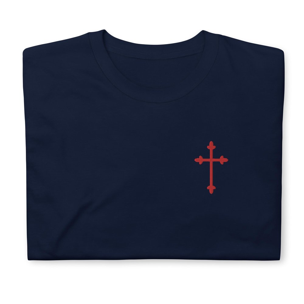 Cross Embroidered Short-Sleeve Unisex T-Shirt | Christian Shirts Navy