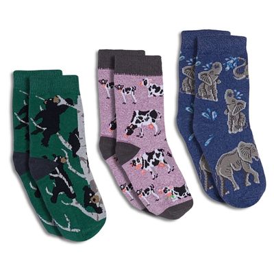 Good Luck Sock Bears, Cows and Elephants Kids Socks, 3-Pack, 7-10 Years