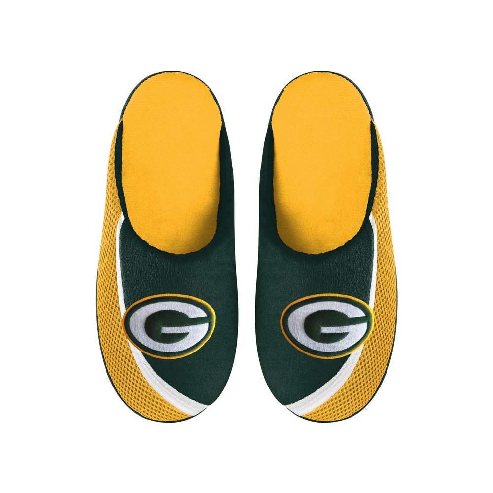 FOCO Men's NFL 2022 Big Logo Color Edge Slipper, Green Bay Packers, Medium