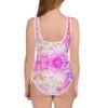 Kids Youth Swimwear One-Piece Swimsuit Pink Lilac Abstract Print view 2