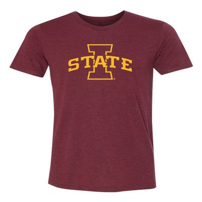 CornBorn ISU Tshirt - Premium Tri-Blend I-State Primary Logo Gold Ink - Cardinal - Large
