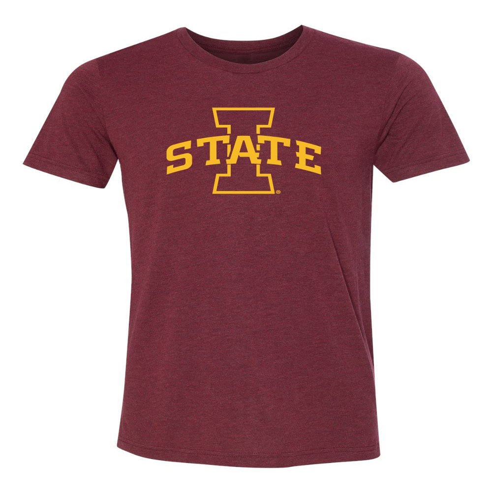 CornBorn ISU Tshirt - Premium Tri-Blend I-State Primary Logo Gold Ink - Cardinal - Large