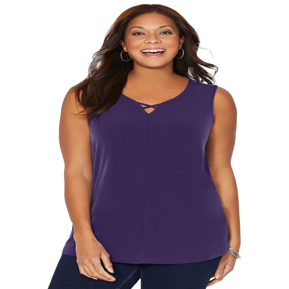 Catherines Women's Plus Size Crisscross Timeless Tank - 4X, Deep Grape