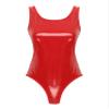 QinCiao Women's One Piece Leather Bodysuits Swimsuit Sexy Shiny Liquid High Cut Leotard Beachwear Red 3X-Large view 4