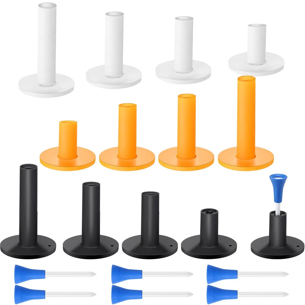 12 Pieces Golf Range Tees Set Rubber Golf Tees for Mats Driving Range 6 Pieces for Practice Mat Mixed Size(White, Yellow, Black)